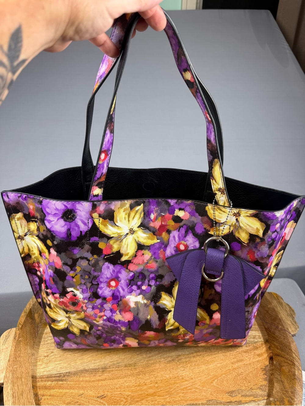 Floral Watercolor Tote Bag Purple Yellow Large Shopper Carryall